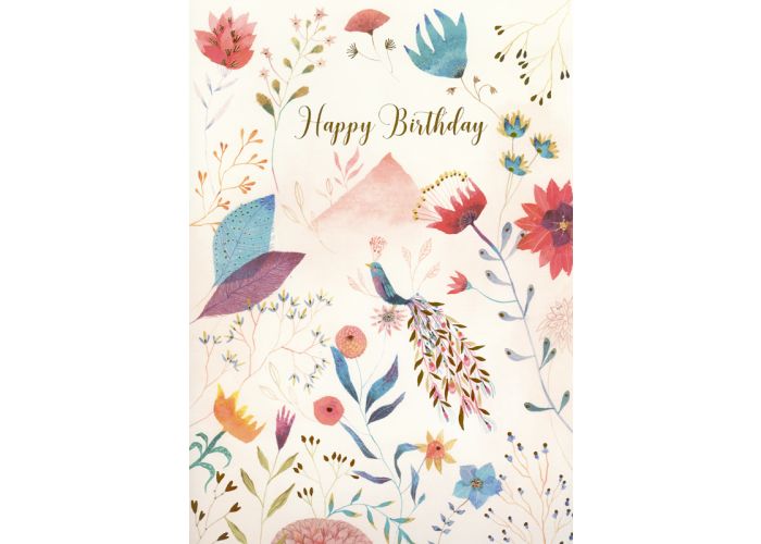grote verjaardagskaart A4 - izou - birthday - vogel en bloemen|Muller wenskaarten