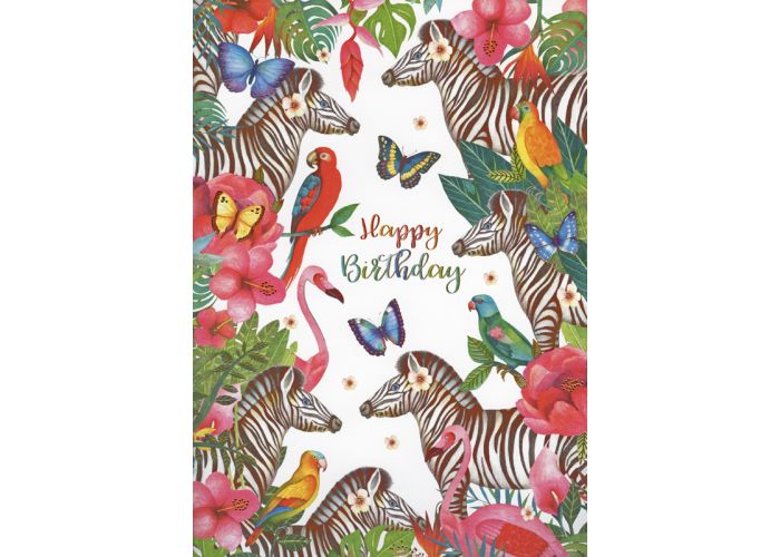 Missie Verdorie twee weken grote verjaardagskaart A4 - mila - happy birthday - zebra flamingo  papegaai|Muller wenskaarten