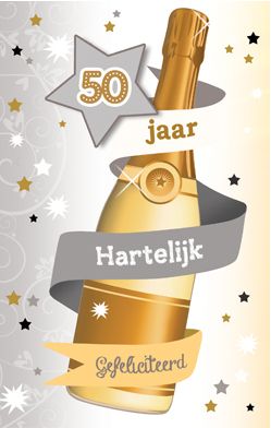 Woning pastel zwavel 50 jaar - felicitatiekaart - hartelijk gefeliciteerd - champagne|Muller  wenskaarten